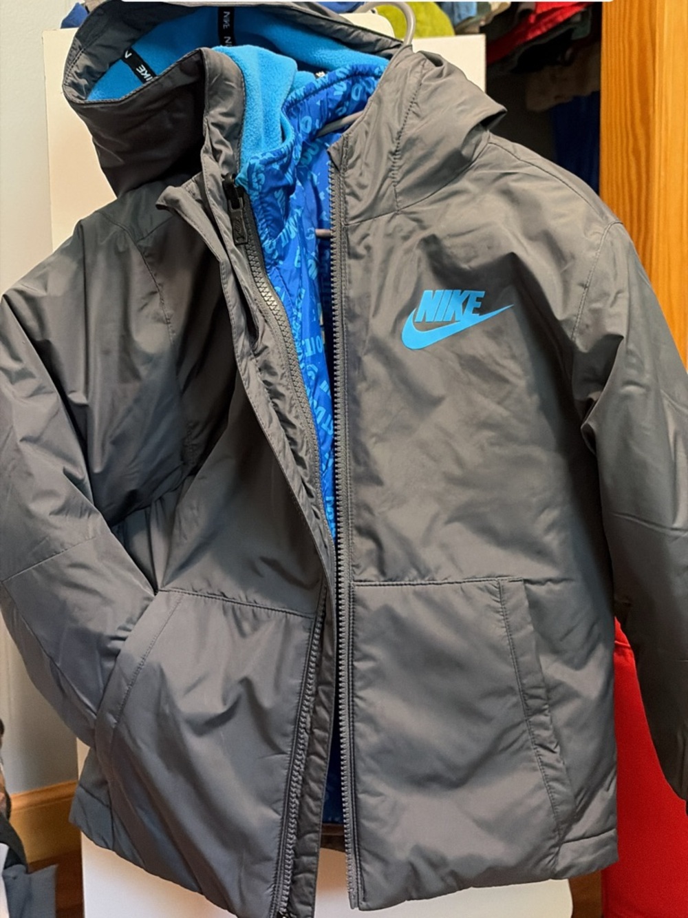2 in 1 Nike Gray Jacket with Bright Blue Logo